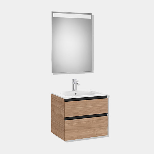 Mueble Roca The Gap 60cm Nogal + Espejo LED Eidos