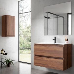 Mueble de Baño Nogal 80 (2 Cajones + Lavabo + espejo)
